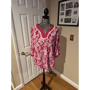 Croft & Barrow Women's 1X Pink White Floral Long Sleeve Tunic T-Shirt